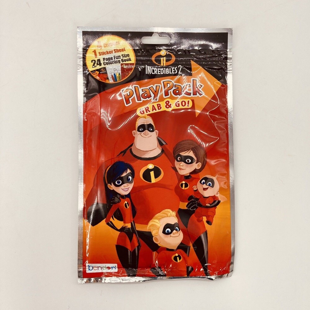 Incredibles 2 Grab & Go Travel Play Pack Crayons Stickers Coloring Book New